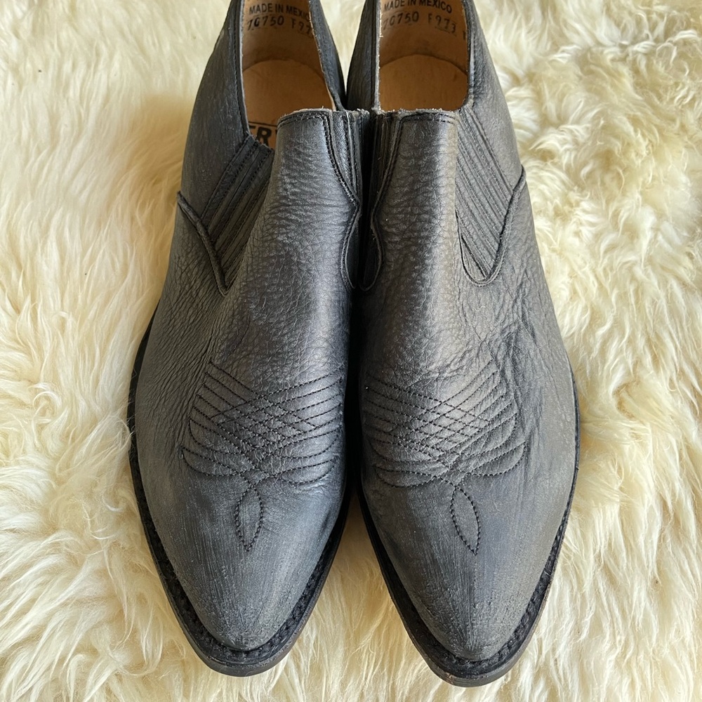 Frye Black Leather Pointed Western Ankle Booties